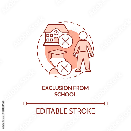 Exclusion from school terracotta concept icon. Unable to pay entrance fees abstract idea thin line illustration. Isolated outline drawing. Editable stroke. Arial, Myriad Pro-Bold fonts used