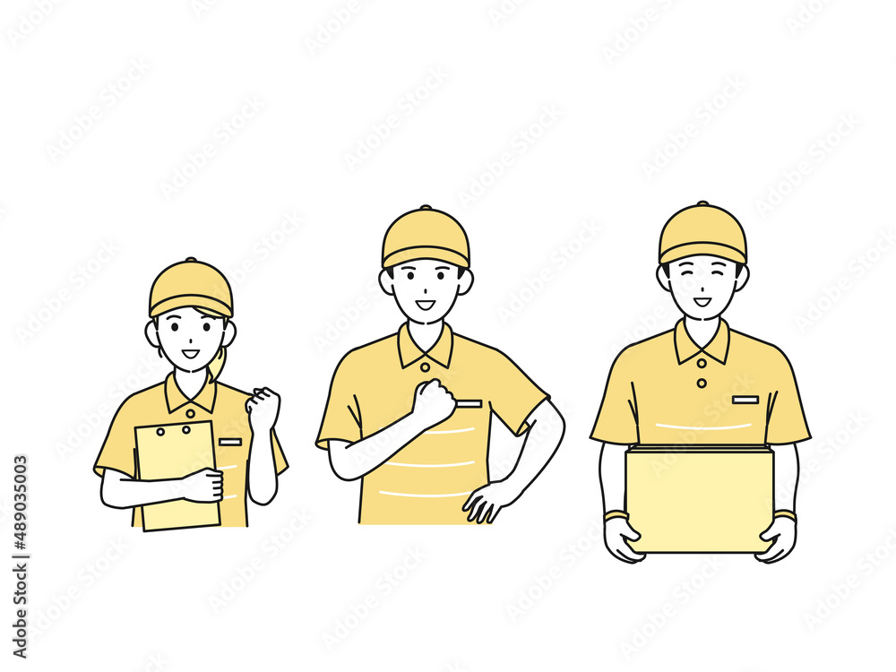 Naklejka premium 引越し 配送 配達 運送業 スタッフ 業者 仕事 男女 笑顔