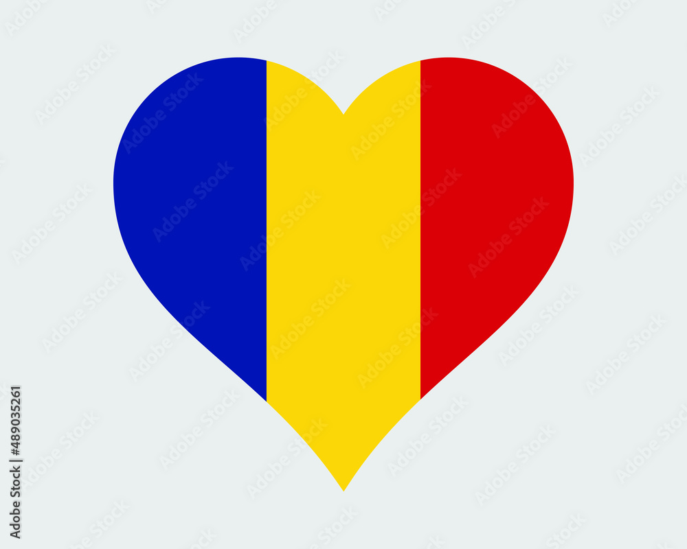 Fototapeta premium Romania Heart Flag. Romanian Love Shape Country Nation National Flag. Romania Banner Icon Sign Symbol. EPS Vector Illustration.