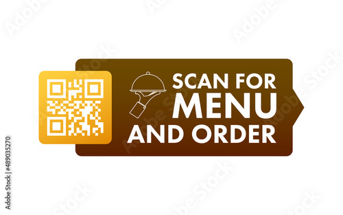 Scan for menu and order. Qr code scan icon. Customer service. Vector stock illustration.