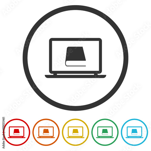 Reading books on the Internet ring icon, color set