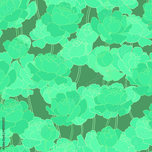 botanical floristic contour flowers peonies open buds .Trendy hand drawn vector isolated minimalistic  floral pattern. Seamless texture for web, textile and stationery. 