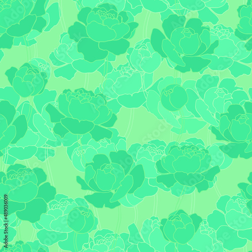 botanical floristic contour flowers peonies open buds .Trendy hand drawn vector isolated minimalistic  floral pattern. Seamless texture for web, textile and stationery. 