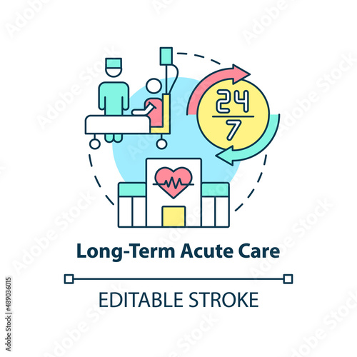 Long-term acute care concept icon. Hospital treatment. Medical center service abstract idea thin line illustration. Isolated outline drawing. Editable stroke. Arial, Myriad Pro-Bold fonts used