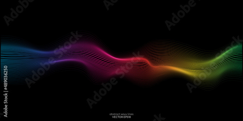 Vector wave lines flowing dynamic in colorful isolated on black background for concept of AI technology, digital, communication, science, music