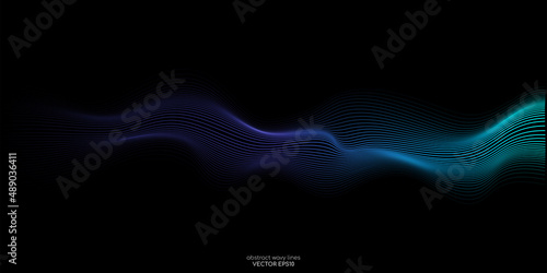 Vector wave lines flowing dynamic in colorful isolated on black background for concept of AI technology, digital, communication, science, music