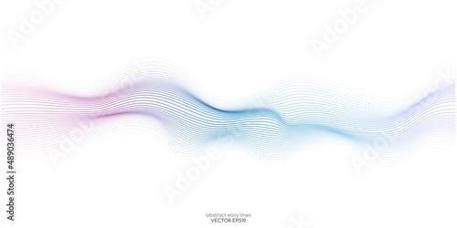 Vector wave lines flowing dynamic colorful blue pink isolated on white background for concept of AI technology, digital, communication, science, music