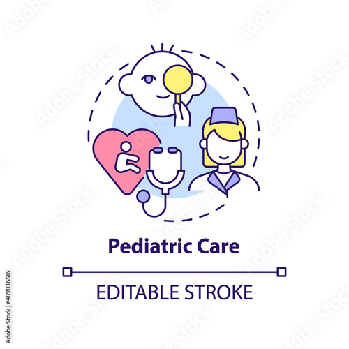 Pediatric care concept icon. Children treatment. Medical center service abstract idea thin line illustration. Isolated outline drawing. Editable stroke. Arial, Myriad Pro-Bold fonts used