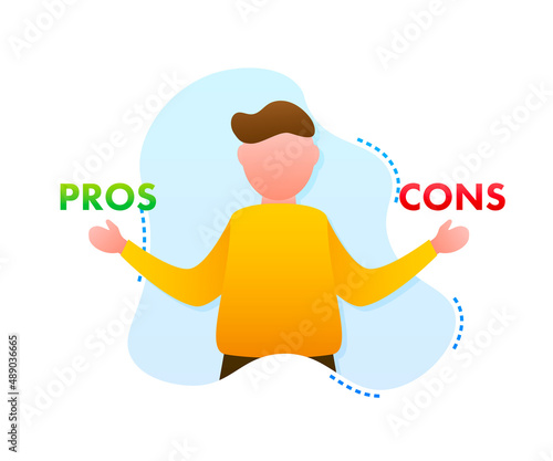 Pros cons comparison, Make Decision, optimal solutions. Correct Wrong. Vector stock illustration.