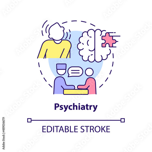 Psychiatry concept icon. Mental disorder care. Service of medical center abstract idea thin line illustration. Isolated outline drawing. Editable stroke. Arial, Myriad Pro-Bold fonts used