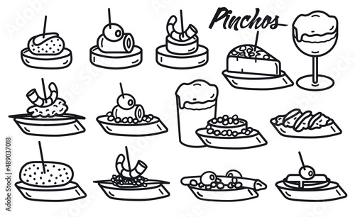 Vászonkép Illustrations symbols of typical Spanish bar snacks