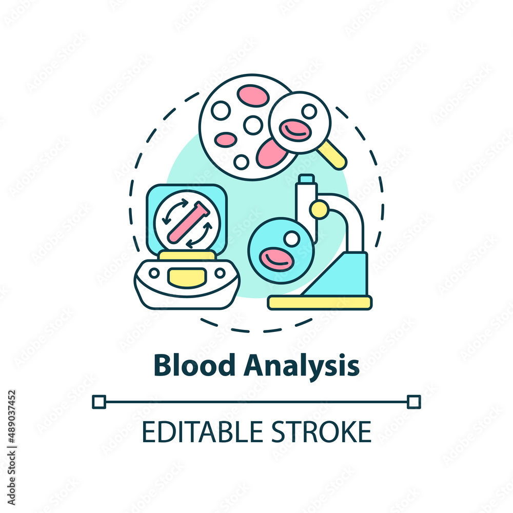 Blood analysis concept icon. Patient testing service. Diagnostic services abstract idea thin line illustration. Isolated outline drawing. Editable stroke. Arial, Myriad Pro-Bold fonts used