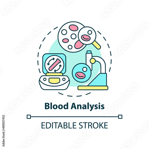 Blood analysis concept icon. Patient testing service. Diagnostic services abstract idea thin line illustration. Isolated outline drawing. Editable stroke. Arial  Myriad Pro-Bold fonts used