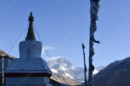 Rongbuk Monastery and Mount Everest in Tibet.
