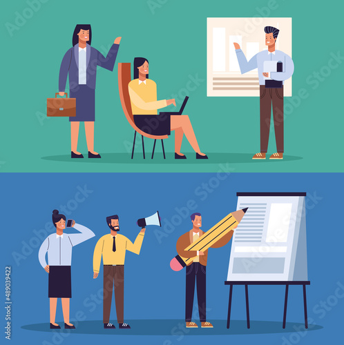 business persons six workers