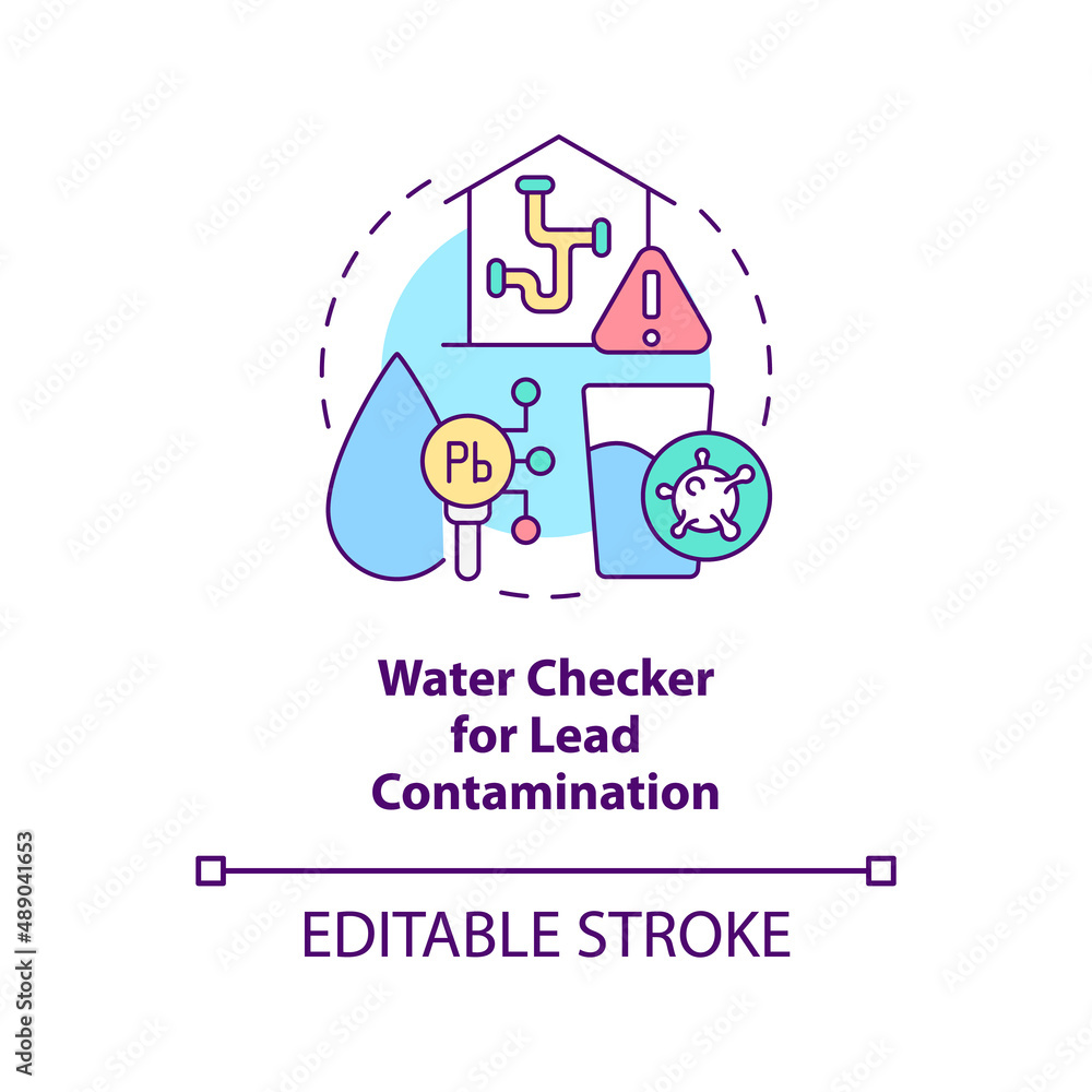 Water checker for lead contamination concept icon. Water pollution solution abstract idea thin line illustration. Isolated outline drawing. Editable stroke. Arial, Myriad Pro-Bold fonts used