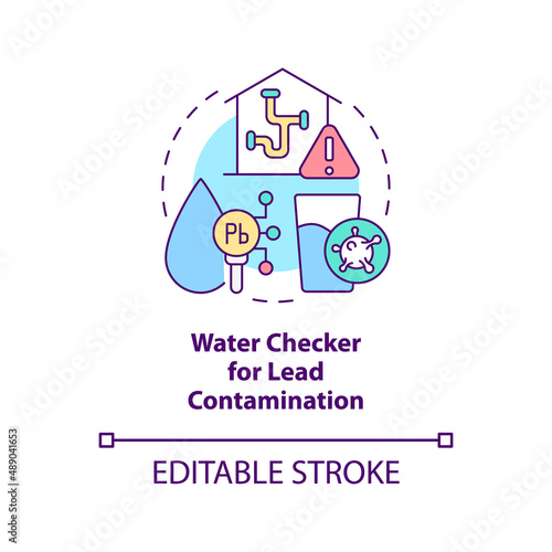 Water checker for lead contamination concept icon. Water pollution solution abstract idea thin line illustration. Isolated outline drawing. Editable stroke. Arial, Myriad Pro-Bold fonts used