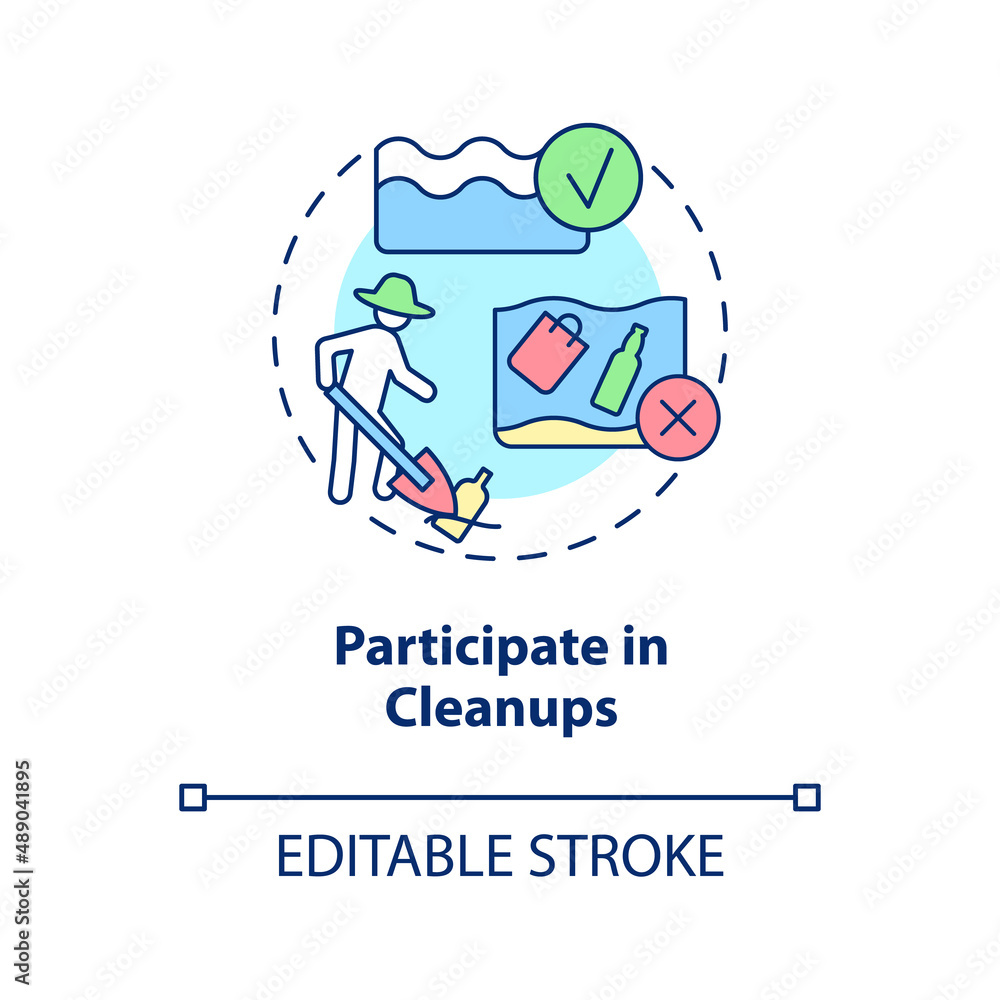 Participate in cleanups concept icon. Protecting marine life abstract ...