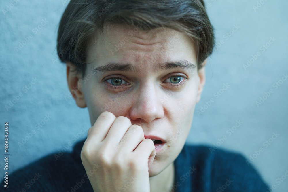 Φωτογραφία Portrait of sad stressed crying woman, victim of domestic violence, suffering em