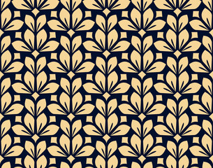 Wandcirkels Blauw goud patronen Bloemen geometrisch ornament goud donkerblauw  © ELENA