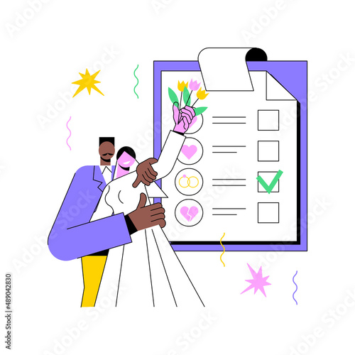 Relationship status abstract concept vector illustration. Relationship civil status, marital separation, divorce process, single, coupled, got married, social media, engaged abstract metaphor.