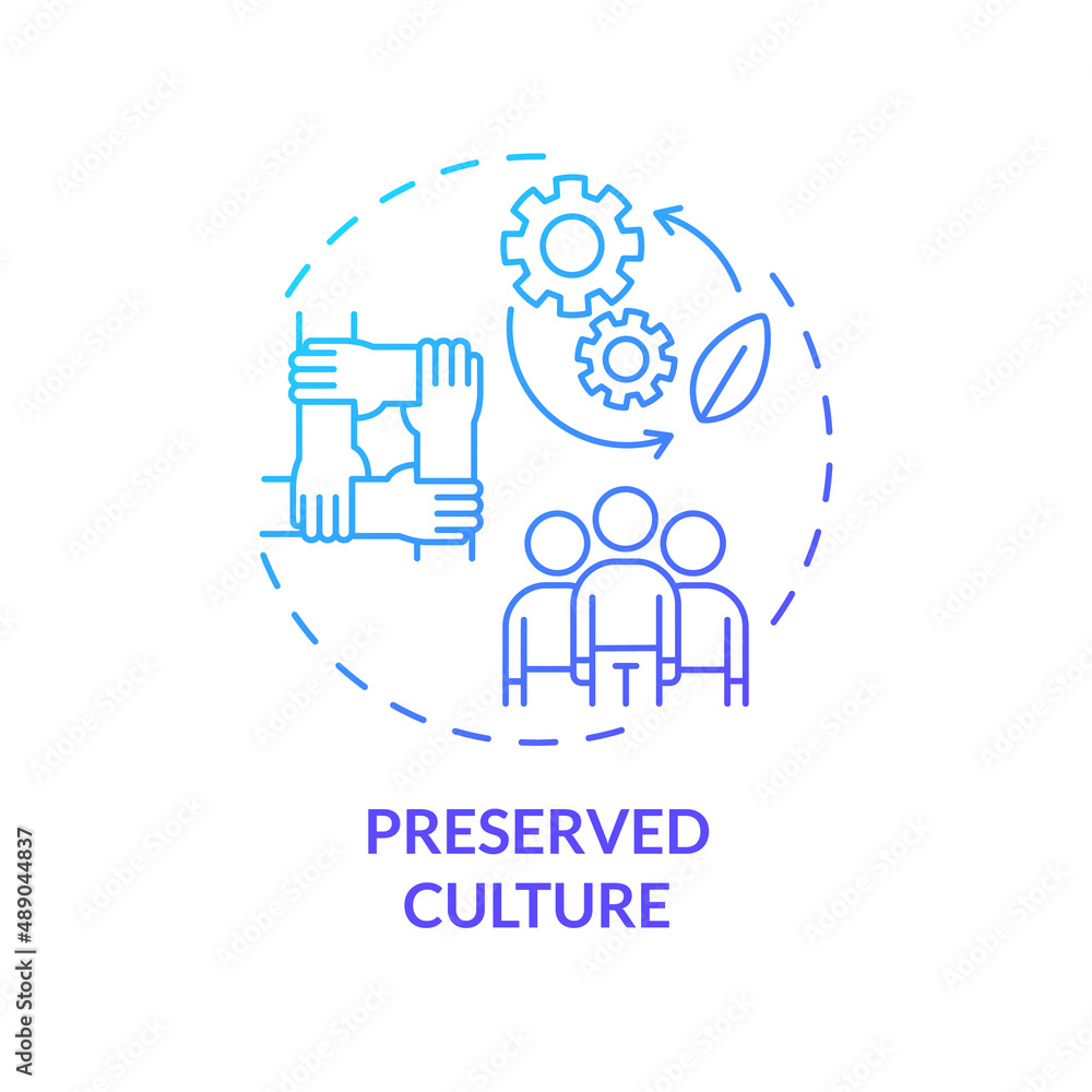 Preserved culture blue gradient concept icon. Circular economy foundation abstract idea thin line illustration. Reduce environmental impacts. Isolated outline drawing. Myriad Pro-Bold font used Preserved culture blue gradient concept icon. Circular economy foundation abstract idea thin line illustration. Reduce environmental impacts. Isolated outline drawing. Myriad Pro-Bold font used