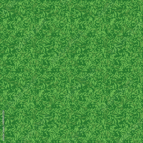 Pixel platformers art, grass background. Seamless texture backdrop. Green square grass pattern. 8 bit game lawn wallpaper. Vector illustration