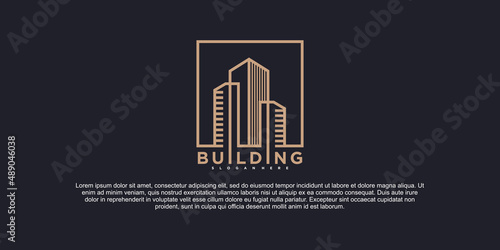 Building construction logo design with creative line art style Premium Vector