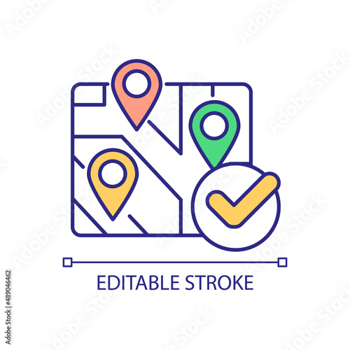 Complete neighborhood RGB color icon. Comfortable urban infrastructure. Important points arrangement. Isolated vector illustration. Simple filled line drawing. Editable stroke. Arial font used