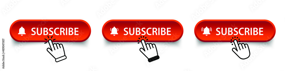 Subscribe red button set with hand cursor – stock vector. Subscribe red button set with hand cursor – stock vector.