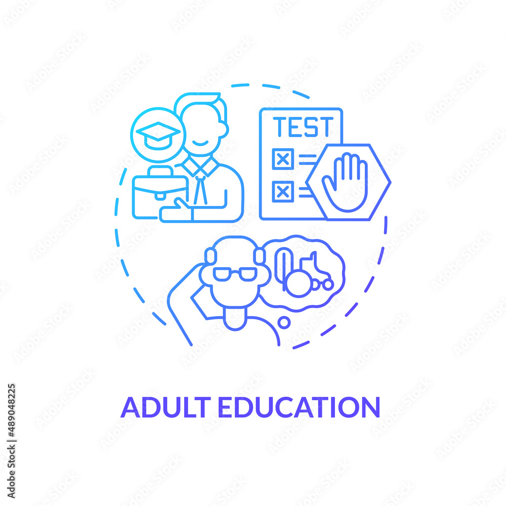 Adult education blue gradient concept icon. Knowledge acquisition. Lifelong learning contexts abstract idea thin line illustration. Isolated outline drawing. Myriad Pro-Bold fonts used Adult education blue gradient concept icon. Knowledge acquisition. Lifelong learning contexts abstract idea thin line illustration. Isolated outline drawing. Myriad Pro-Bold fonts used