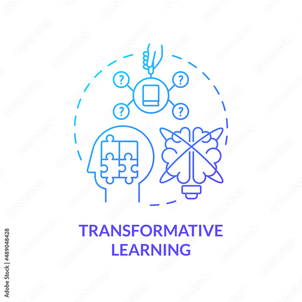 Transformative learning blue gradient concept icon. Change assumption. Adult education theories and forms abstract idea thin line illustration. Isolated outline drawing. Myriad Pro-Bold fonts used
