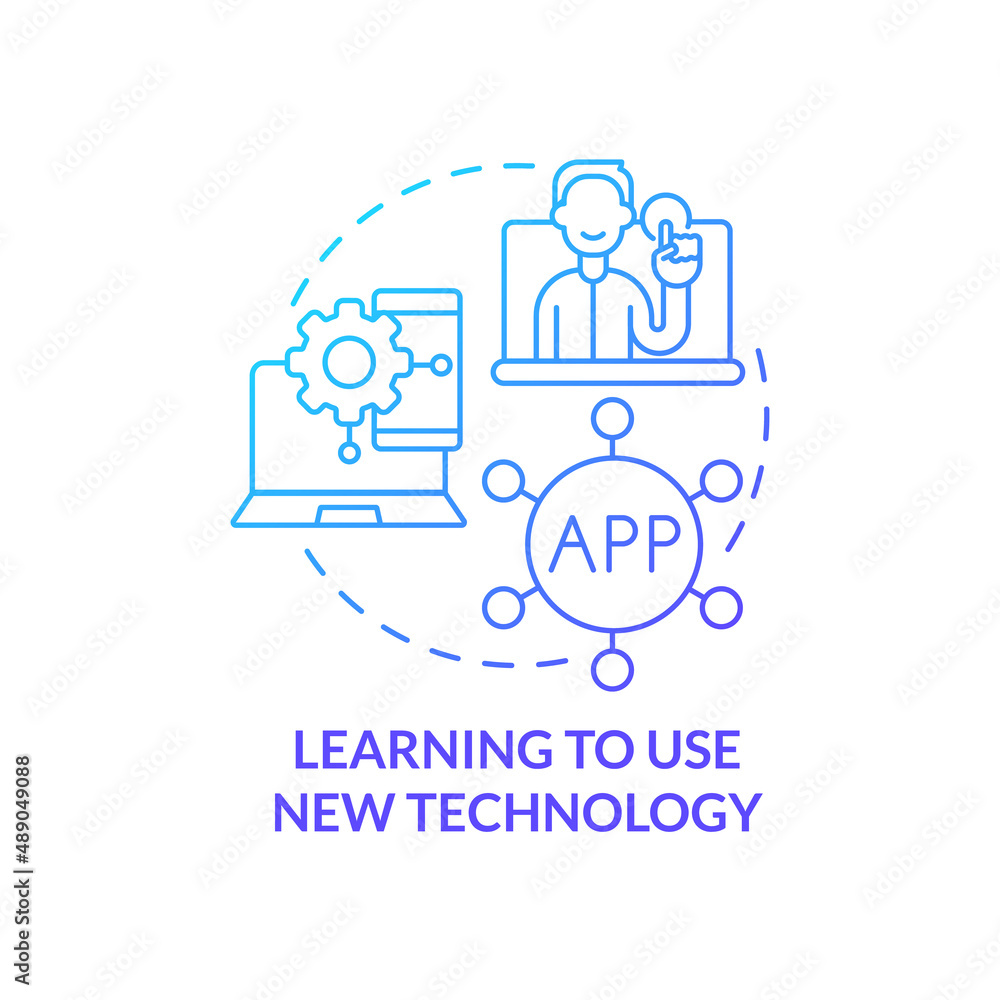 Learning to use new technology blue gradient concept icon. Electronic learning. Lifelong learning examples abstract idea thin line illustration. Isolated outline drawing. Myriad Pro-Bold fonts used Learning to use new technology blue gradient concept icon. Electronic learning. Lifelong learning examples abstract idea thin line illustration. Isolated outline drawing. Myriad Pro-Bold fonts used