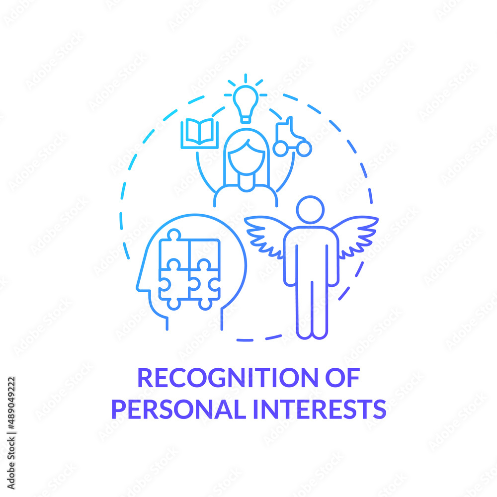 Recognition of personal interests blue gradient concept icon. Lifelong education benefits abstract idea thin line illustration. Isolated outline drawing. Myriad Pro-Bold fonts used Recognition of personal interests blue gradient concept icon. Lifelong education benefits abstract idea thin line illustration. Isolated outline drawing. Myriad Pro-Bold fonts used