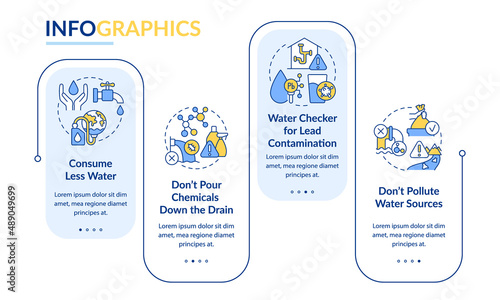 Combat water contamination rectangle infographic template. No litter. Data visualization with 4 steps. Process timeline info chart. Workflow layout with line icons. Lato-Bold, Regular fonts used