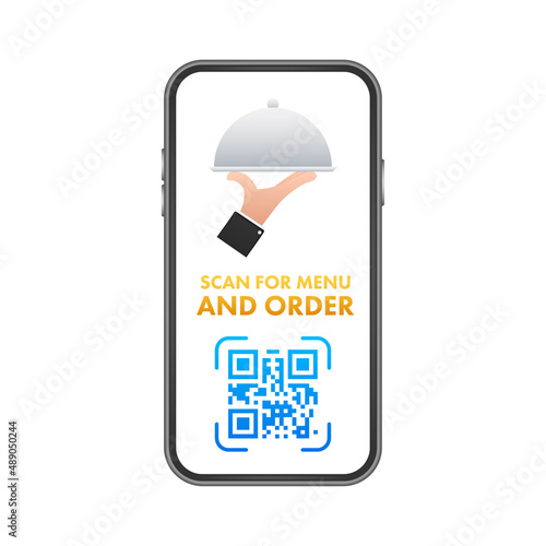Scan for menu and order. Qr code scan icon. Customer service. Vector stock illustration.