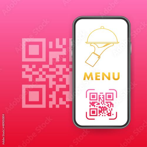 Scan for menu and order. Qr code scan icon. Customer service. Vector stock illustration.