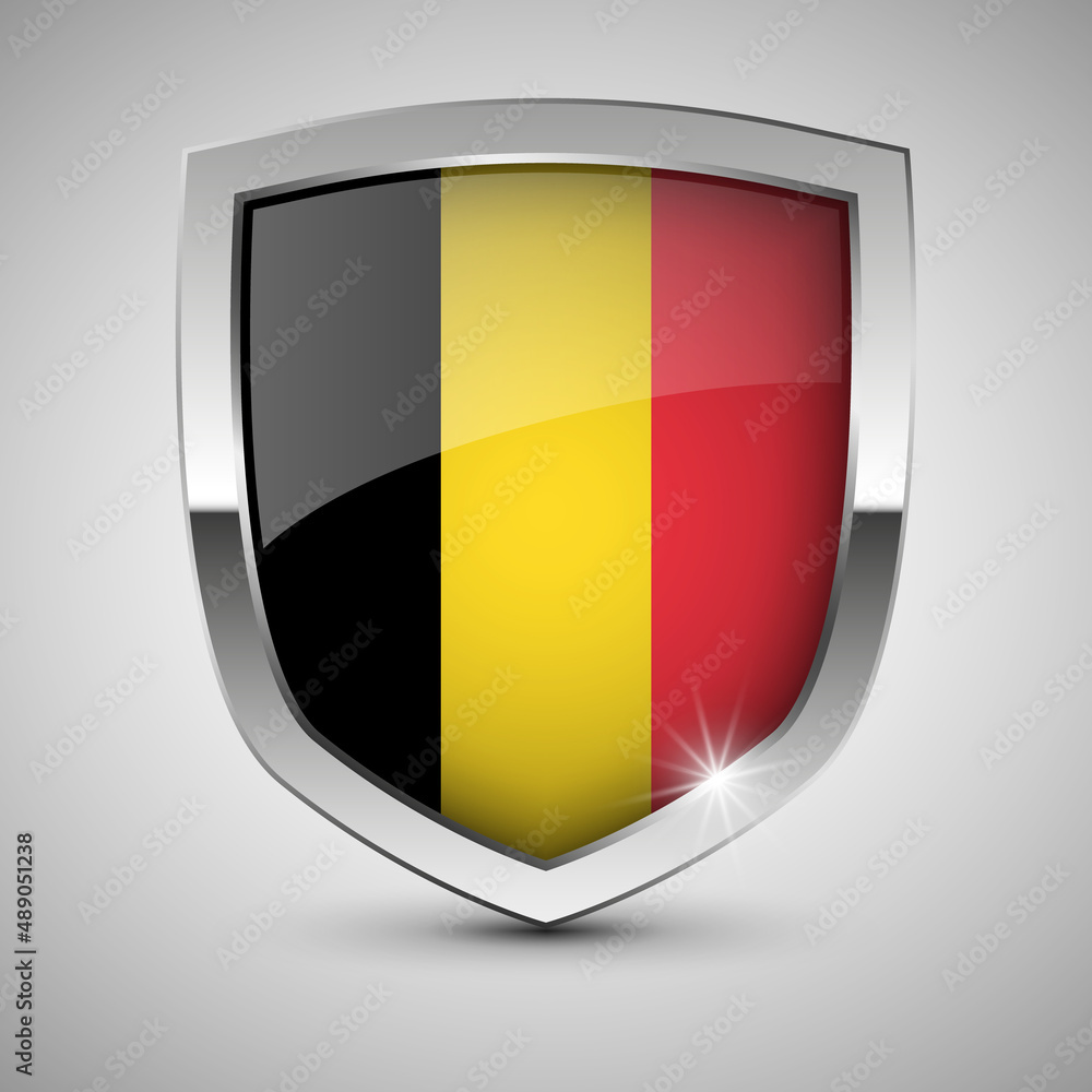 Fototapeta premium EPS10 Vector Patriotic shield with flag of Belgium.