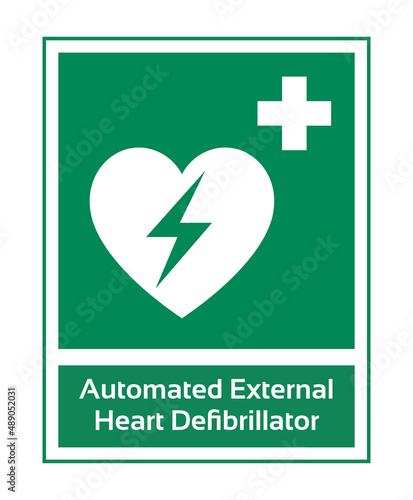 Automated External Heart Defibrillator. Safe Condition Sign. Safety Poster Sign for Factory.