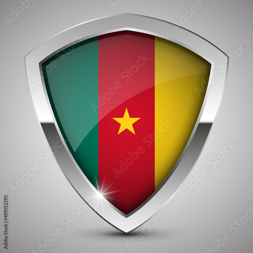 EPS10 Vector Patriotic shield with flag of Cameroon. Free Download EPS10 Vector Patriotic shield with flag of Cameroon. - GFXLoad