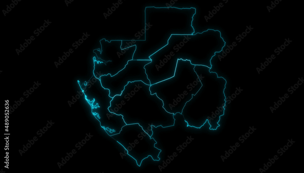 Outline Map of Gabon with Provinces in Black Background Outline Map of Gabon with Provinces in Black Background