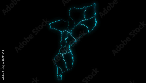 Outline Map of Mozambique with Provinces in Black Background