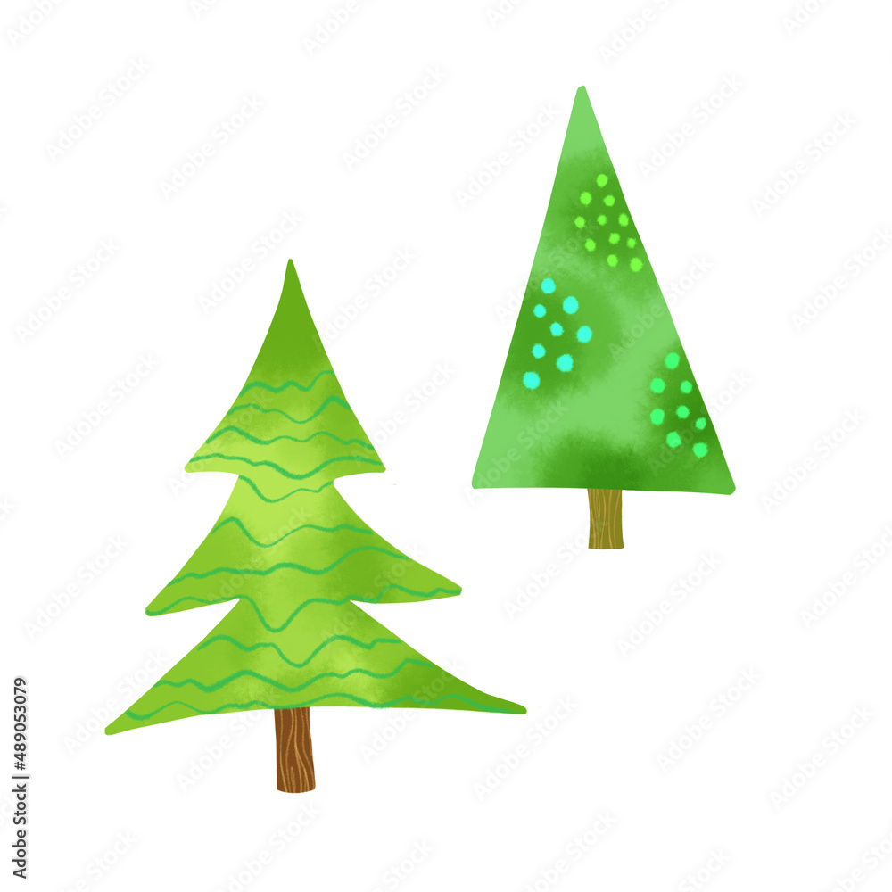 Fototapeta premium Set with trees watercolor as design element. Abstract Hand drawn digital background.