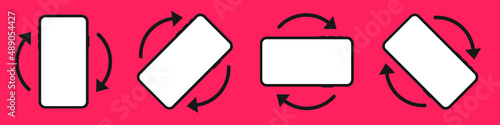 Rotate smartphone icon. Mobile phone rotation symbols set. Phone screen vertical or horisontal turn. Vector illustration.