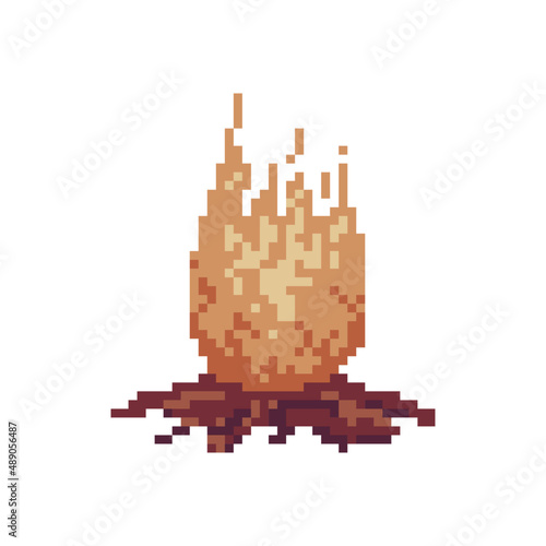 Illustration of a bonfire in pixel art style