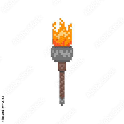 Illustration of a burning torch in pixel art style