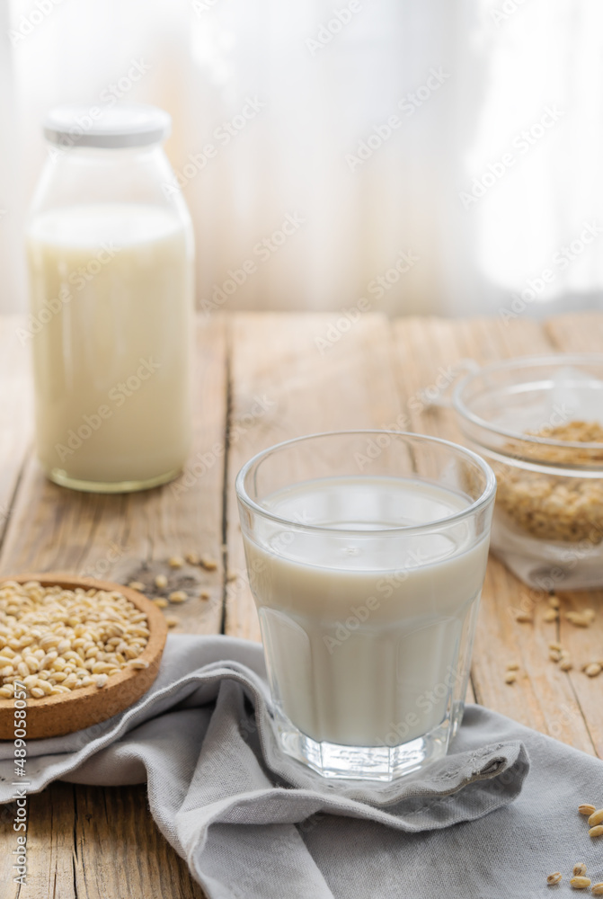 Vegan homemade barley milk with ingredients Vegan homemade barley milk with ingredients