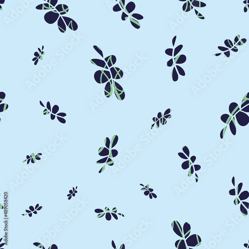 Abstract blue leaves seamless pattern print