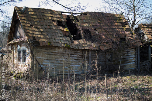 Abandoned traditional old wooden house. 