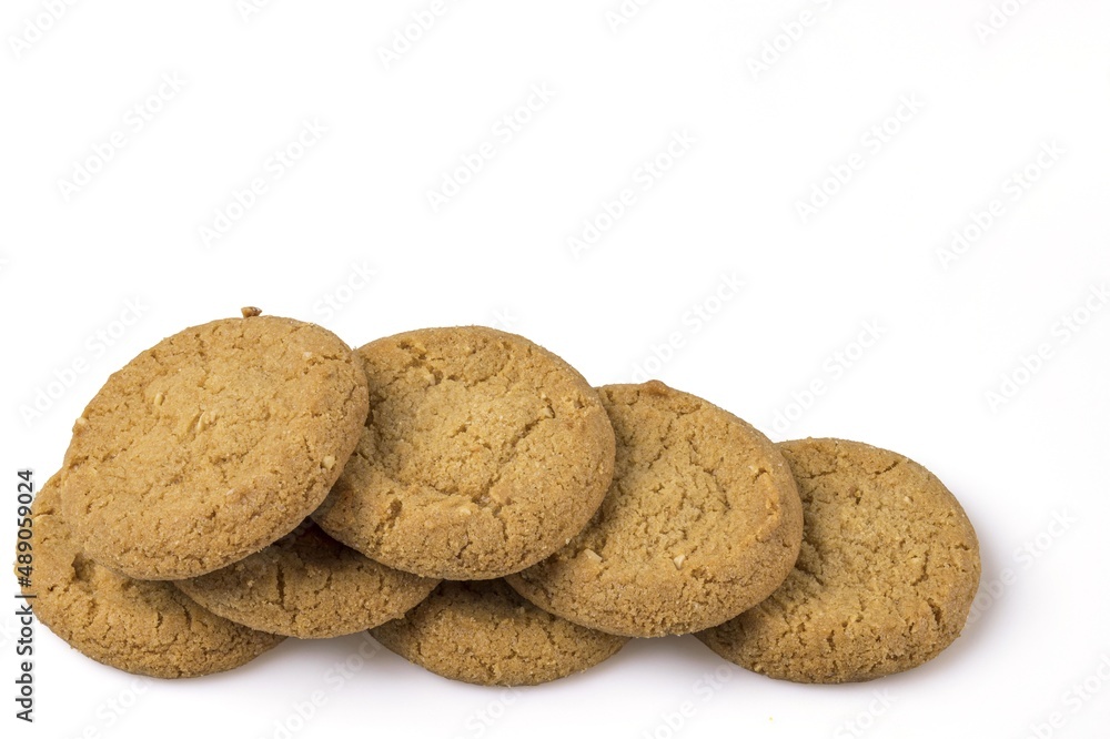 Macro view of a oatmeal cookies isolated on a white background. Macro view of a oatmeal cookies isolated on a white background.